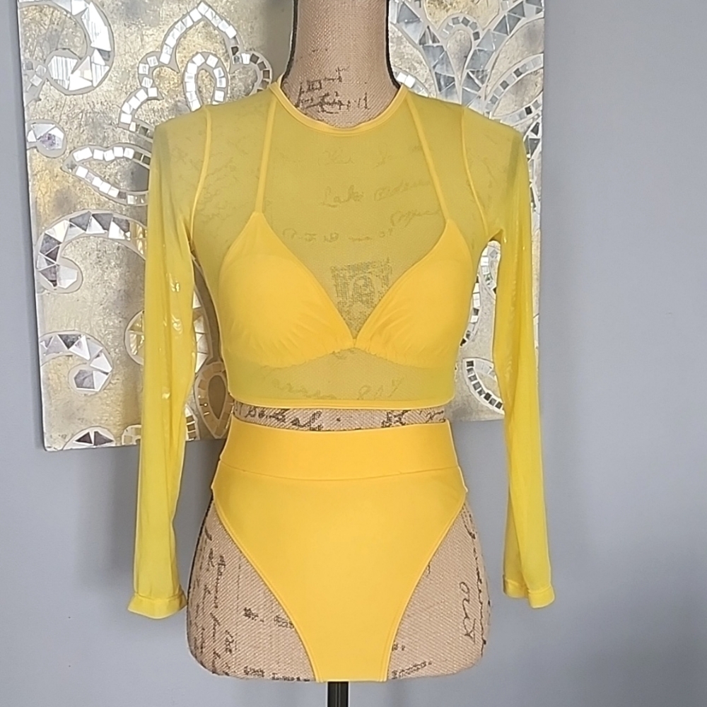 High Waist Bikini Swimsuit with Mesh Coverup